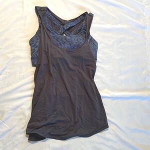 Lululemon 2-in-1 Open Back Tank Top  Strappy Sports Bra Set Purple Blue Size 8